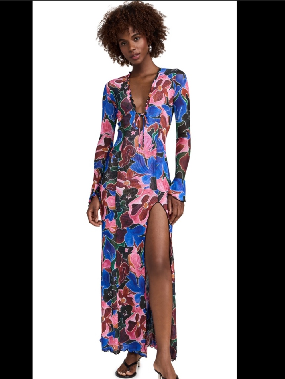 RESA Multicolor Floral Long-Sleeve Maxi Dress with High Slit